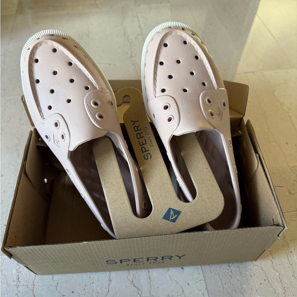 Sperry Men's Slip-On Boat Shoe in Blush and White